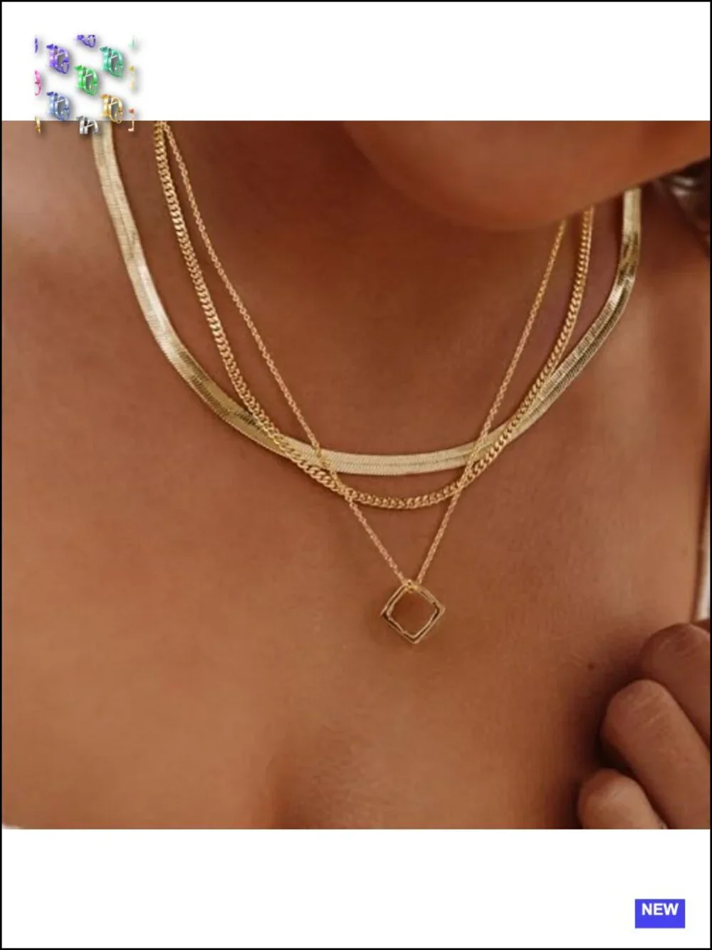 Layered Gold Plated Stackable Necklace Set 3 Chains